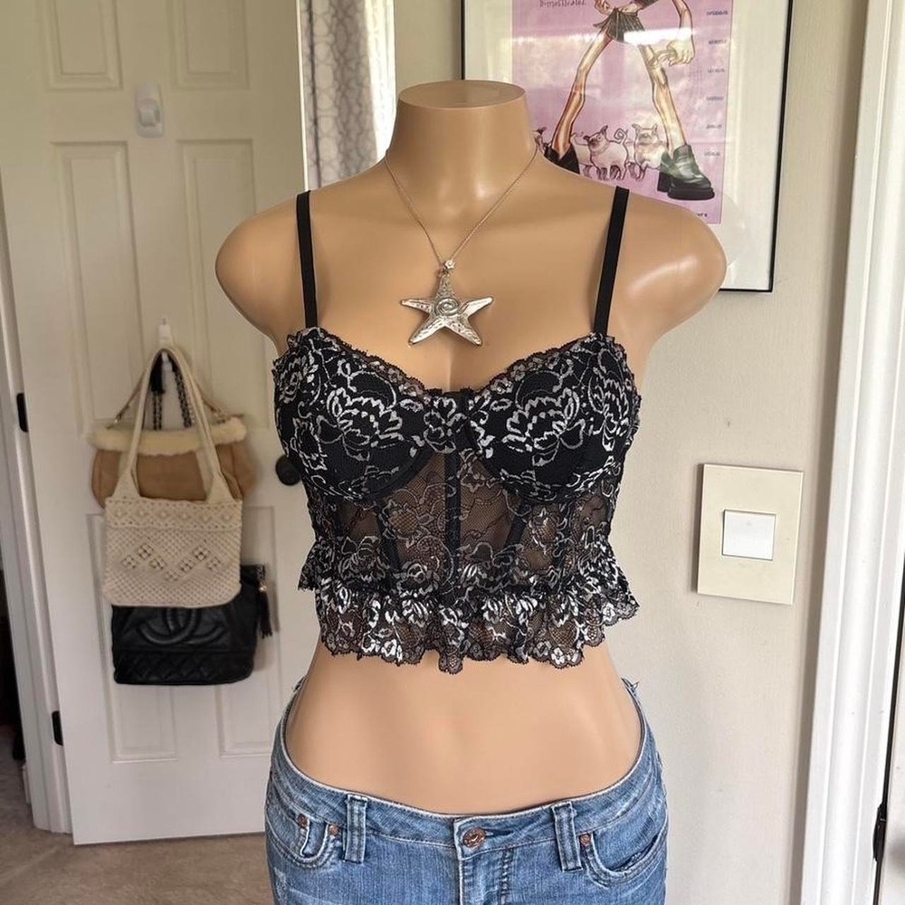 Y2K 2000s bimbo Black Lace Bustier‎ Top